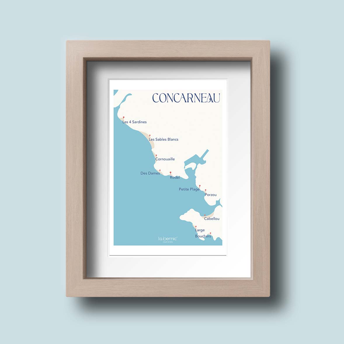 Affiche •CONCARNEAU• et ses plages encadrée