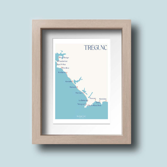 Affiche •TRÉGUNC• et ses plages encadrée