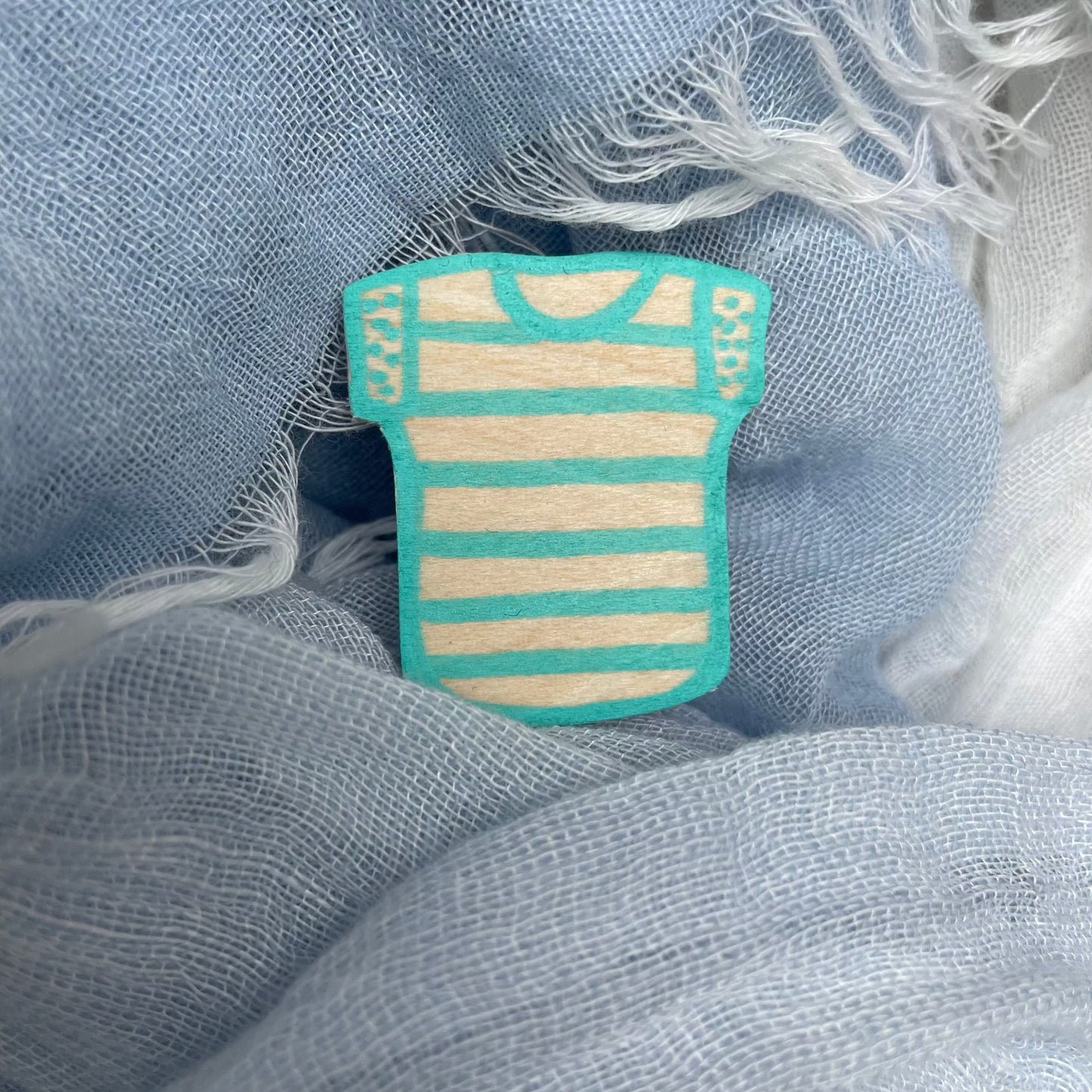 Broche marinière bois turquoise