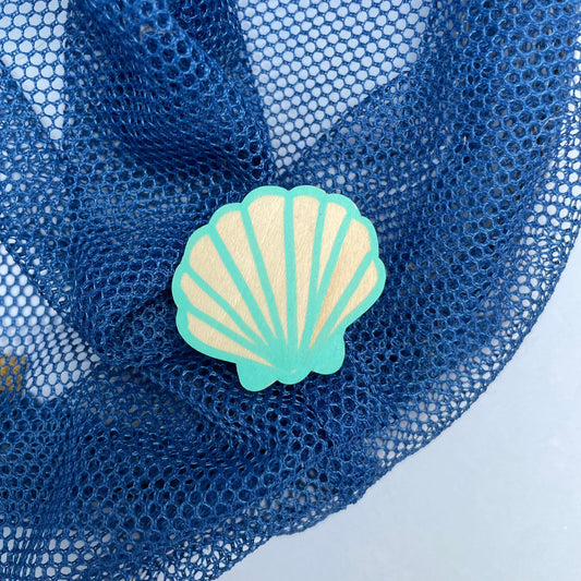 Broche coquille bois turquoise